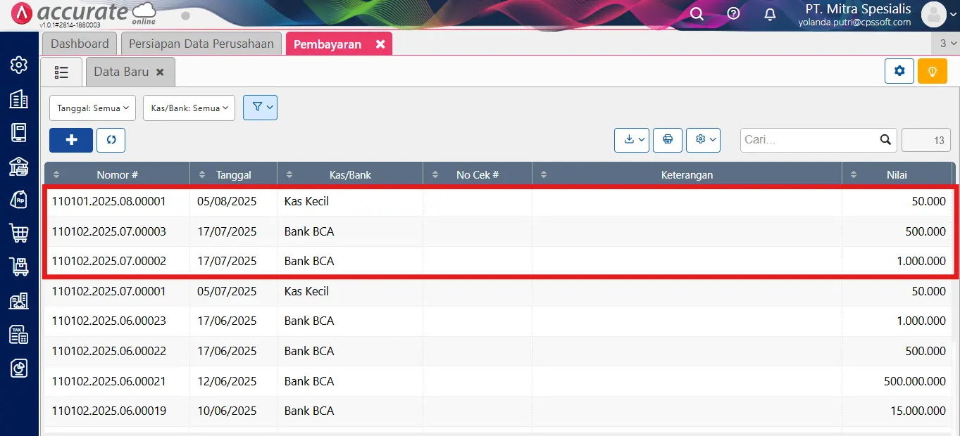 mencatat transaksi berulang secara massal